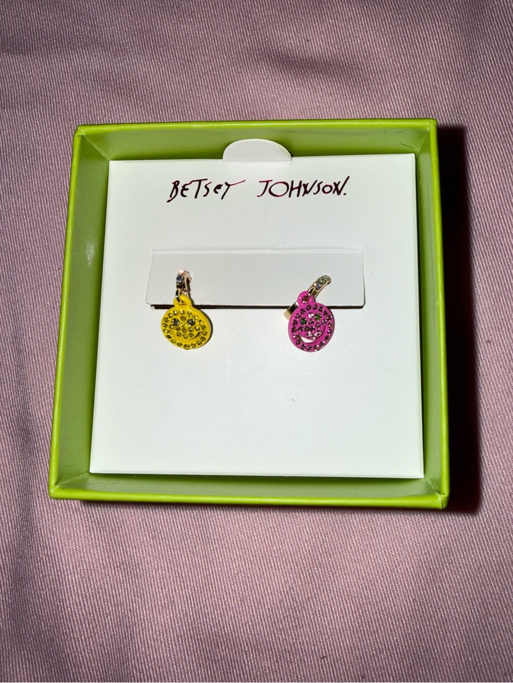 Betsey Johnson Pink and Yellow Happy Face Earrings